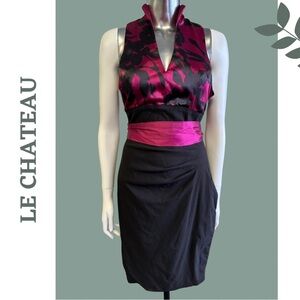 Le Chateau Floral Print Satin Top Stetch Skirt Mandarin V Neck Collar
Size Small